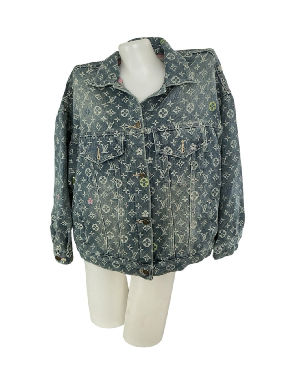 Louis Vuitton Monogram Denim Jacket in Faded Blue with Multicolor Accents